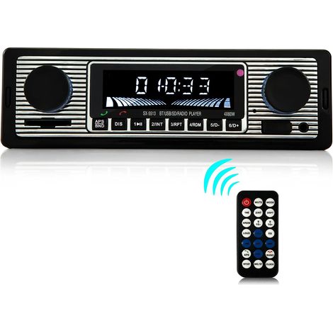 Autorradio Bluetooth 5.0, 1 DIN con función manos libres para 9-12V, radio FM, admite 2 entradas USB/AUX/SD/TF/MP3, compatible con iOS/Android. (1/5)