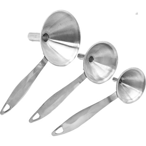 Entonnoir En Acier Inoxydable - 3 Pièces Avec Poignée Ergonomique Et Anneau De Suspension - Empilable Pour Liquides Et Poudres - Lot De 3 (1/5)