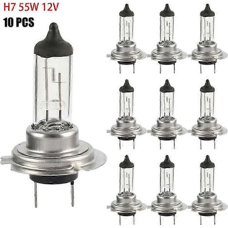 Lot de 10 ampoules halogènes H7 pour phares de voiture, blanc chaud 6000K, 55W, 12V. (1/5)
