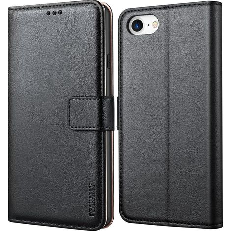 Handyhülle iPhone SE 2022/SE 2020/8/7/6S/6 Leder Flip Magnetisch Schwarz (1/5)