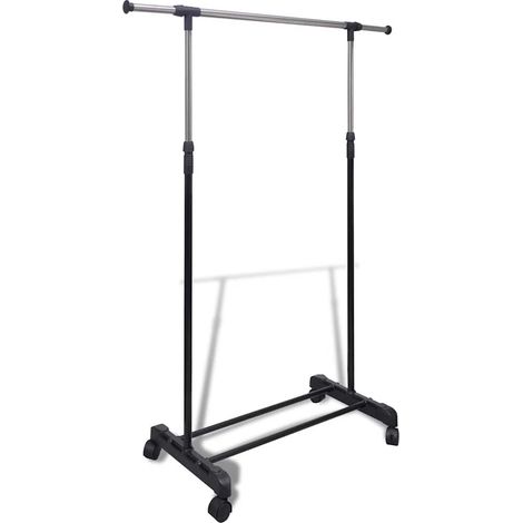 Portant à vêtements réglable à roulettes, acier inoxydable, noir, 84-150 x 42 x 108-170 cm - PANGIVO (1/5)
