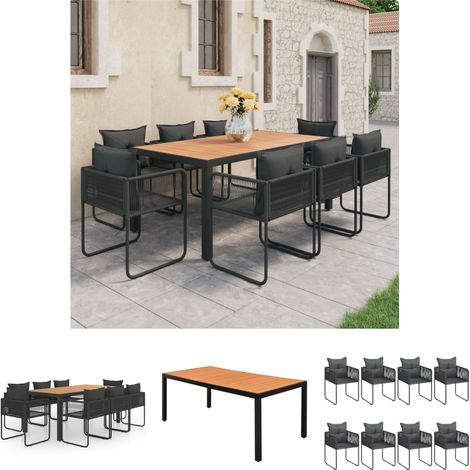 Aluminiumtisch - vidaXL 9-tlg. Garten-Essgruppe PVC Rattan Schwarz und Braun - WPC-Tischplatte (1/5)