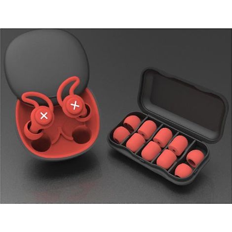 Bouchons d'oreilles de sommeil en silicone rouge avec 2 petits protège-oreilles orange, 2 protège-oreilles en silicone et 6 éponges de rechange (1/5)