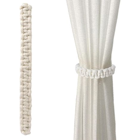 4 embrasses tissées chanvre rustique, sans perçage style bohème (blanc) (1/4)