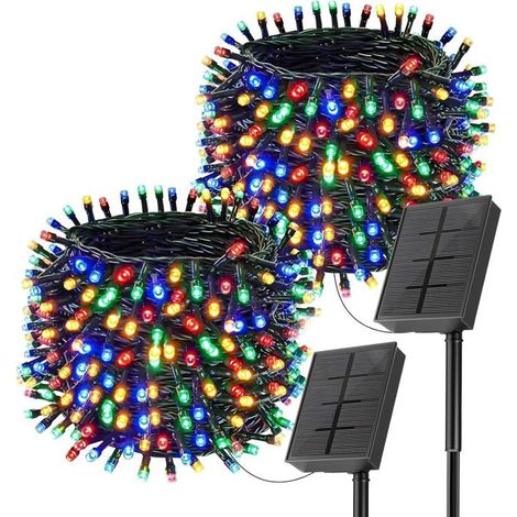 2 guirlandes lumineuses solaires, 20 m 200 LED étanches IP65, 8 modes avec mémoire, idéales pour jardin, terrasse et décoration intérieure