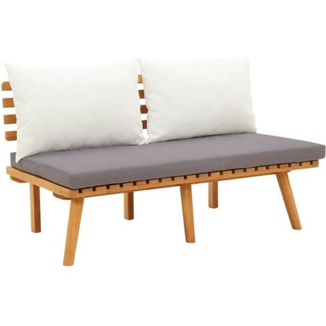 Un banc de jardin rembourré, de 115 cm de haut, en bois d'acacia massif. (1/5)