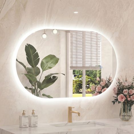 COSTWAY Specchio Da Parete Bagno Ovale Led Illuminazione Luci Dimmerabile Fissaggio Antiappannamento Antifog Ip44 Hd Trucco Toeletta Interruttore Touch Contro (1/5)