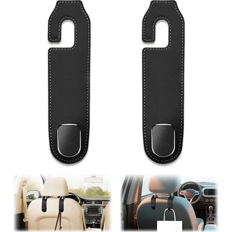Juego de 2 ganchos para asientos de coche, ganchos para el respaldo del asiento del coche, gancho universal de cuero para coche, gancho para reposacabezas para bolsas de la compra, bolsos, ropa. (1/5)