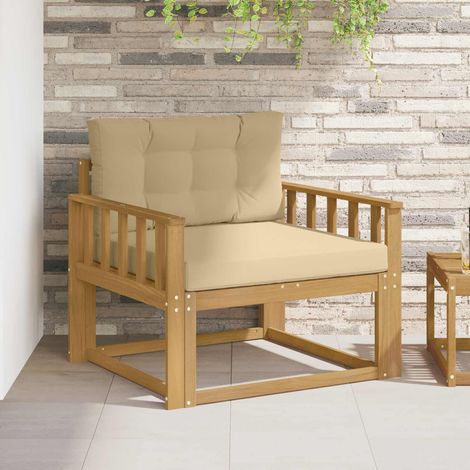 Canapé de jardin 1 place en bois d’acacia massif blanc avec coussins beiges, 19.7kg - PANGIVO (1/5)