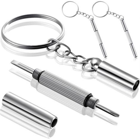 2 PCS Tournevis à Lunettes Porte-clés Tournevis Portable Clé 3 en 1 Tournevis à Lunettes Kit de Réparation de Lunettes Petit Mini Porte-clés en Acier Inoxydable Outils à Main