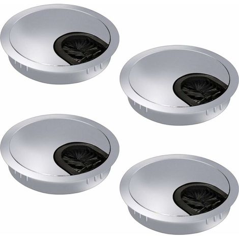 Lot de 4 passe-cables de 60 mm - Passe-cables - Goulotte de bureau avec joint à brosse pour bureau/bureau/plans de travail - Métal (1/5)
