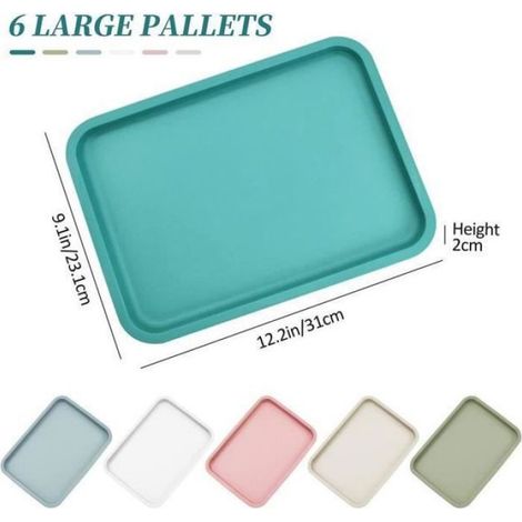 Plateau De Service - Rectangulaire - Plastique - Multicolore - 6 Pièces (1/4)