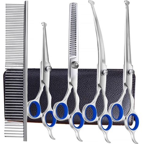 Tijeras profesionales 6 en 1 para el cuidado de perros y gatos, fabricadas en acero inoxidable 4CR: corte preciso para perros y gatos, cuchillas resistentes a la corrosión.