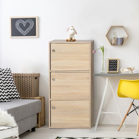 Mehrzweckschrank mit 3 Holzregalböden und 3 Türen für Zuhause, Schlafzimmer, Wohnzimmer oder Büro, 48 x 34 x 100 cm (1/5)