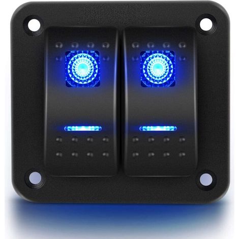 5Broches on/Off Pré-câblé Panneau en Aluminium Panneau D'interrupteur Etanche pour 12V/24V Automobile Voitures Marine Bateaux, Panneau d'interrupteur à Bascule 2Gangs LED Bleues (1/5)