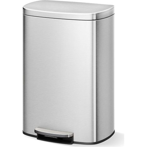 Poubelle Cuisine 50L Acier Inoxydable Pédale Soft-Close Couvercle (1/5)