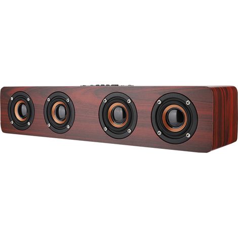 Enceinte TV Bluetooth 12 W W8 en bois Sound Tyrant, compatible avec carte mémoire, radio FM et instructions vocales (finition bois rouge vin (anglais)). (1/5)