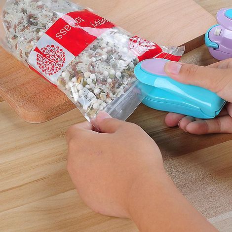 Scelleuse de sacs portable mini - 2 en 1 rose, 2 pièces, scelleuse thermique en plastique (1/4)