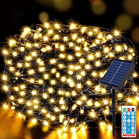 Guirlande lumineuse solaire d'extérieur 30m, 300LED, guirlande lumineuse de Noël LED d'extérieur avec 8 modes + minuterie + télécommande, guirlande pour jardin, balcon, mariage, blanc chaud (1/5)