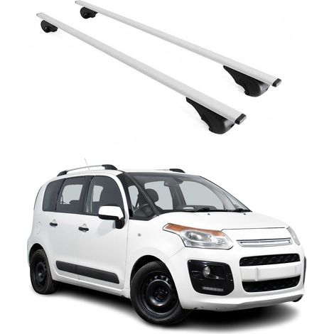 OMAC Barres de toit pour Citroën C3 Picasso 2009-2016 – TÜV / DIN 75302:2019 – Antivol inclus – Charge max 75 kg – 2 barres Argent (1/4)