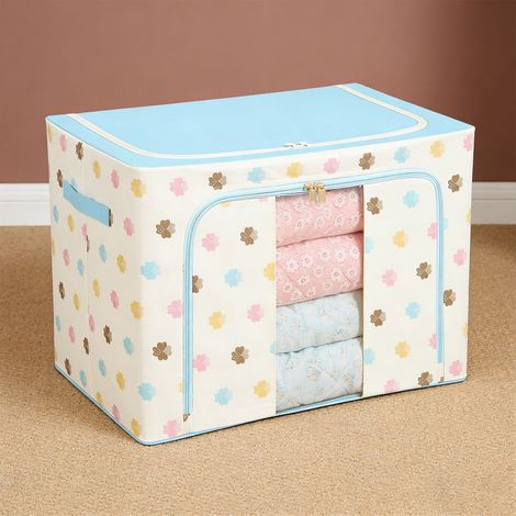 Panier de rangement lavable et pliable pour vêtements, couvertures, couettes, draps, oreillers et jouets (bleu) (1/5)