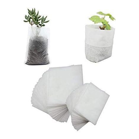 500 Pcs Sacs à Plantes Non Tissé Biodégradables - Tissu Pour Semis et Croissance d'Élevage Tomates, Fleurs Plus Blanc 8 × 10 cm (1/5)