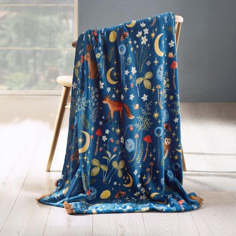Catherine Lansfield Enchanted Twilight Animals - Coperta in pile, 130 x 170 cm, colore: blu navy (1/3)