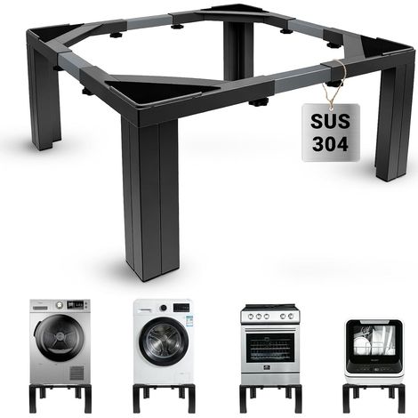 Support Machine à Laver Réglable en Acier Inoxydable Noir, Plage de Réglage 54-73cm, Rehausseur Machine Universel à Laver 30cm de Hauteur, Capacité de Charge 500KG (1/5)