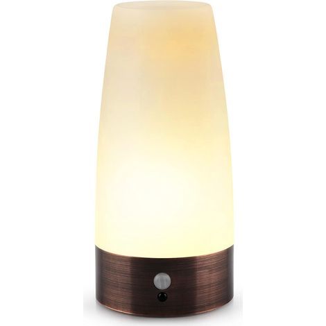 Lámpara de mesa, luz nocturna LED retro, lámpara de mesita de noche con sensor de movimiento inalámbrico, requiere 3 pilas AAA de 1,5 V, plástico, luz blanca, redonda (1/5)