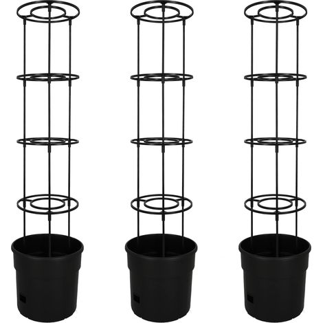 Vaso per la coltivazione di pomodori con scaletta per balcone, nero, 30 cm, set da 3