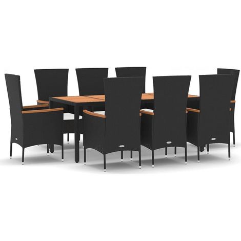 Maison Exclusive - 9-tlg. Garten-Essgruppe mit Kissen Schwarz Pol