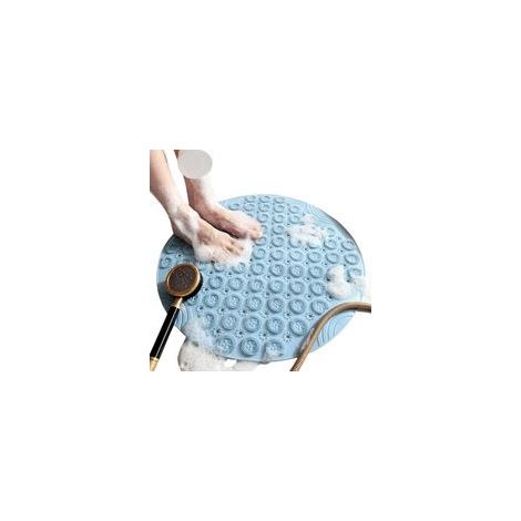 Tappetino da bagno rotondo antiscivolo, antimuffa, con ventose, in gomma testurizzata e foro di drenaggio (Blu - 1 pezzo) - Crezuo