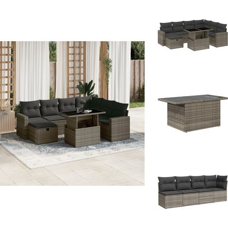 Salon de jardin 8 pcs avec coussins gris résine tressée - Salon De Jardin - Mobilier Extérieur - Set Salon - Résine Tressée - Rotin Synthétique (1/5)