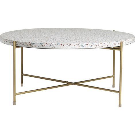 Runder Couchtisch aus Terrazzo und goldfarbenes Metall D81 cm MEZZO (1/5)