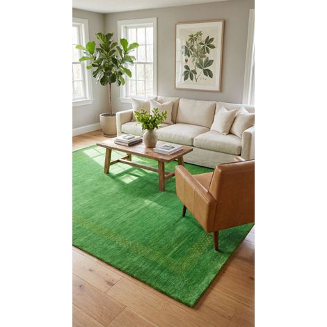 Tapis Loribaft Tapis Nova - Tapis en laine  - 140x70cm, Rectangular - 100% Laine vierge - Tissé main - Vert