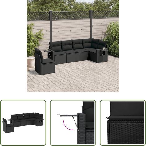 Gartensessel - 6-tlg. Garten-Sofagarnitur mit Kissen Schwarz Poly Rattan (1/5)