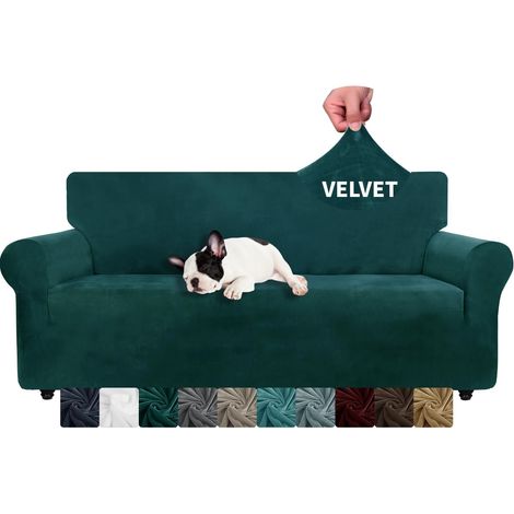 Housse de Canapé 3 Places en Velours, Housses de Canapé Extensible, Housses de Canapé Super Douces pour Chiens et Chats (3 Places,Vert Noirâtre) (1/5)
