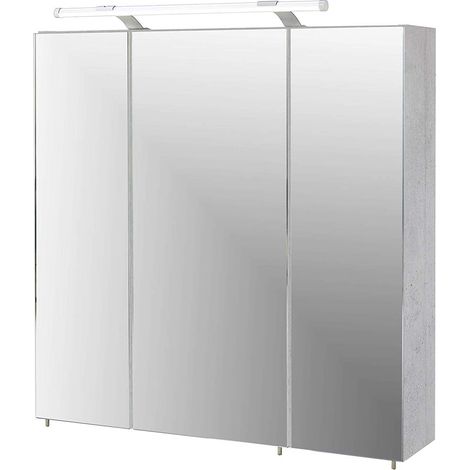 Armoire à Miroir, Gris Pierre/Blanc, 700 x 750 x 157,5 à 200 cm (1/5)