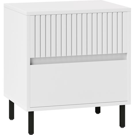 HOMCOM Bedside Table with 2 Drawers and Steel Legs for Bedroom, White (1/5)