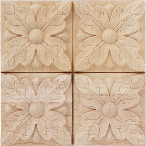 Lot de 4 décalcomanies non peintes, motif damier sculpté pour décoration de meubles (A) (1/5)