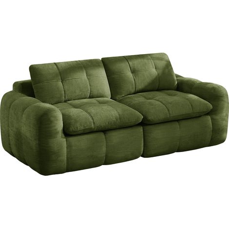Canapé 2 places modulaire, capitonnage carré, mousse haute densité 32D, velours côtelé, assise profonde, design minimaliste, sans montage, pour appartement, salon et chambre, vert. (1/5)