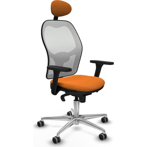 Jorquera sincro malla blanca similpiel naranja brazos 3D base aluminio cabecero fijo ruedas 65mm engomada (1/5)