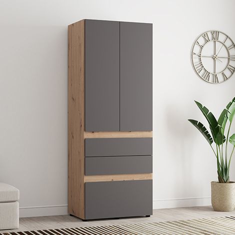Garderobe 2 Türen Venas, Schlafzimmer Schrank Kleiderstange, ein Regal, 2 Türen, 79x208h cm Schwarz Anthrazit (1/5)