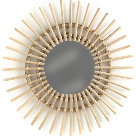 Miroir soleil 55x55 cm en rotin naturel