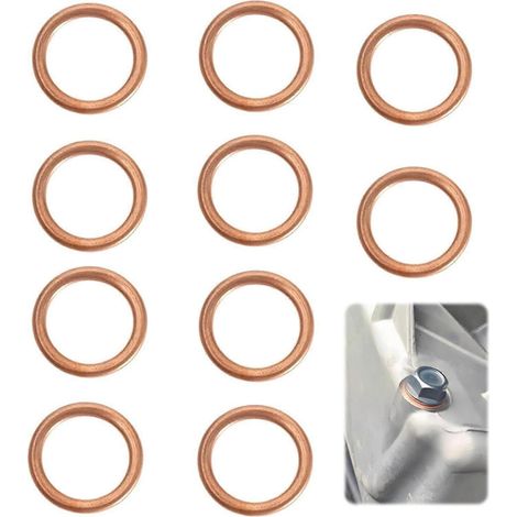 Lot de 10 joints de bouchon de vidange pour Citroën, Peugeot, Renault, Opel, MINI et Dacia. Références : 7703062062, 11137546275, 16430, 31338, 7546275 et 4404724. Couleur : cuivre. (1/5)