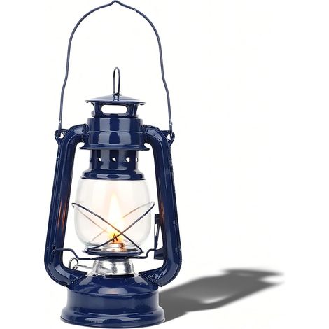 Lampe à Kérosène Camping Lampe a Huile Suspendu Kérosène Huile Lanterne Verre Lampe Petrole Pour Randonnée En Plein Air Pique-Nique Tente Décoration De La Maison Extérieur (Bleu) (1/5)