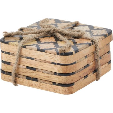 Geometric Coasters (Set of 4) - Wood - L1 x W10 x H10 cm - Brown/Black