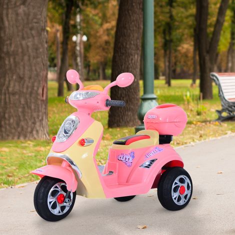 Moto Électrique pour Enfants Batterie 6V, Vitesse 3km/h, Moto Électrique pour Enfants 3-5 Ans avec Lumières et Musique, 108x51x75 cm, Rose (1/5)