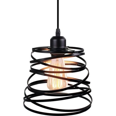 Kreative moderne Pendelleuchte, spiralförmiger Kronleuchter im Kaskadendesign, E27 Retro-Hängelampe (20 cm, Schwarz) (1/4)