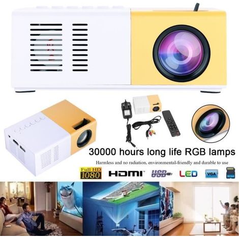 Filiyano-Mini vidéoprojecteur portable Full HD 1080p pour home cinéma multimédia - Jaune HB057 (1/4)